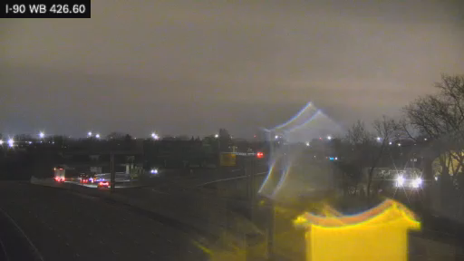 I-90 MP 426.60 WB at Interchange 53 (I-190 Junction) 4th Lane Section live webcam